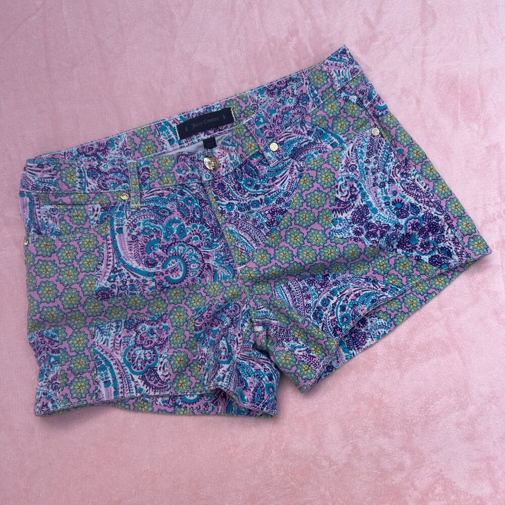 Y2K Juicy Couture Paisley Shorts 28 Mid Rise Preppy Festival Rave Baddie Hippie